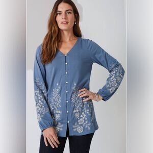 J. Jill Floral Expression Embroidered V-Neck Tunic Size S Tall